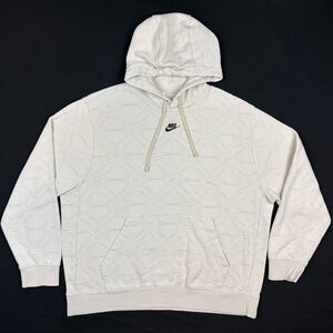 Nike Mens Center Swoosh Hoodie Sweatshirt XL Cream AOP B7